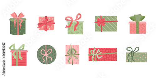Vector set of gift boxes in flat style. Celebration