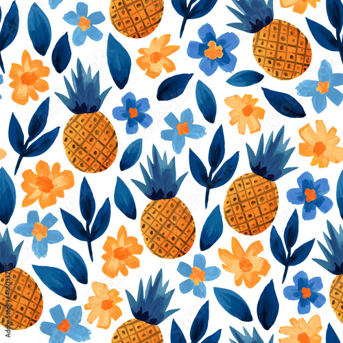 Seamless decorative pattern with pineapples.