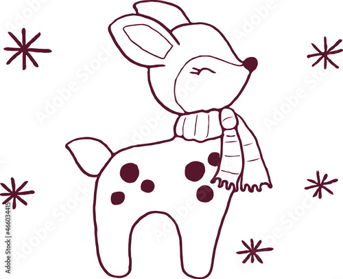 Cute small deer wearing in scarf.Christmas illustration. Float vector illustration.