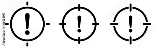 Exclamation mark in target crosshair. Caution or warning sign