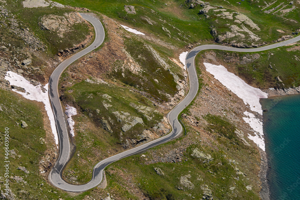 mountain roads between Ceresole Reale and the Nivolet hill around serrù lake, Agnel lake, Nivolet lake in Piedmont in Italy