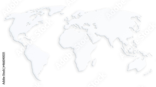 White world map floating over white background. Clean and simple world map in 4k resolution.