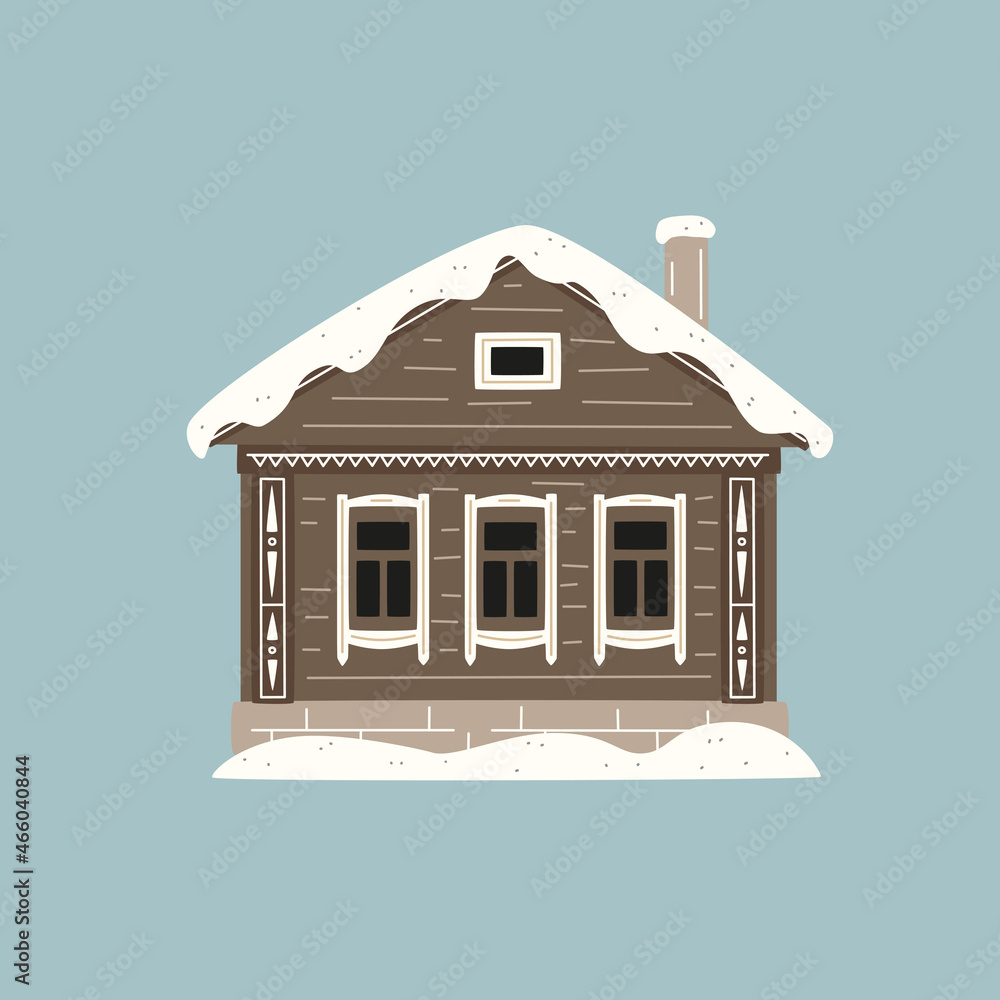 Ταπετσαρία Old russian country house in winter. Vector illustration