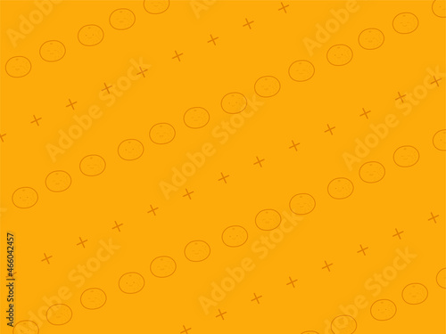 顔のあるみかんとプラス記号のストライプ柄の4:3壁紙