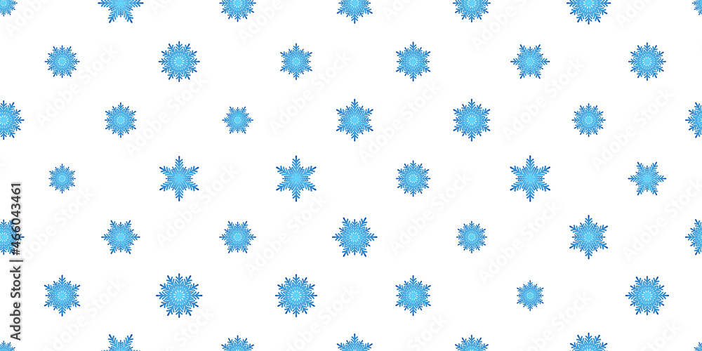 Winter seamless pattern with blue snowflakes on white background. Vector illustration for fabric, textile wallpaper, posters, gift wrapping paper. Christmas vector illustration. Falling snow Winter seamless pattern with blue snowflakes on white background. Vector illustration for fabric, textile wallpaper, posters, gift wrapping paper. Christmas vector illustration. Falling snow
