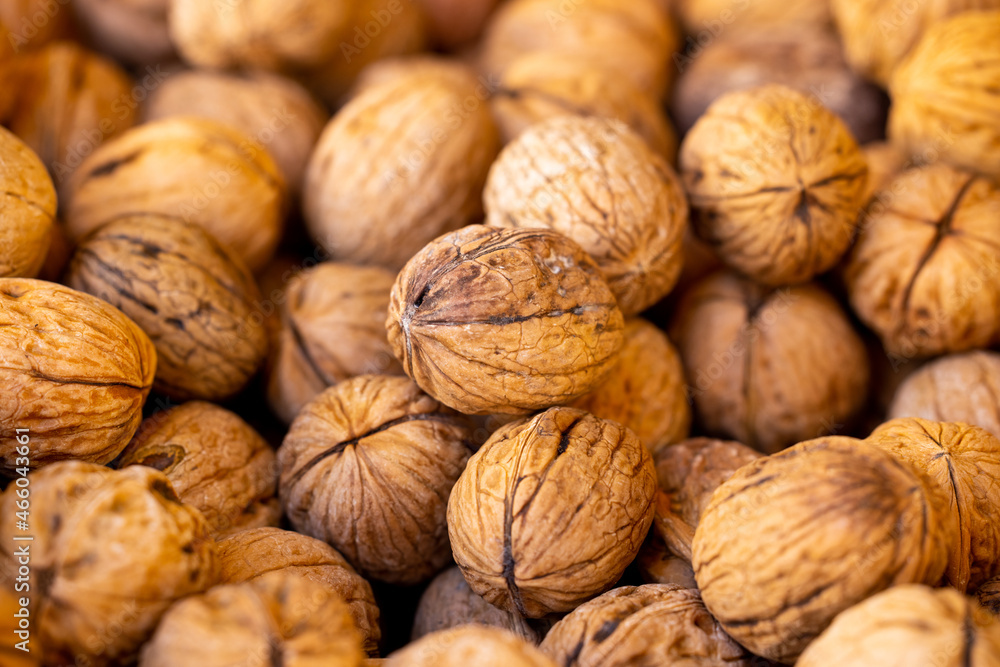 fresh raw walnuts at the market