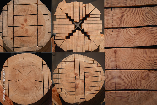 Different methods of log conversion. Board sawn from log. photo