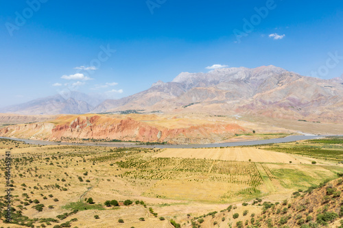 Large mountains and the Panj River valley.