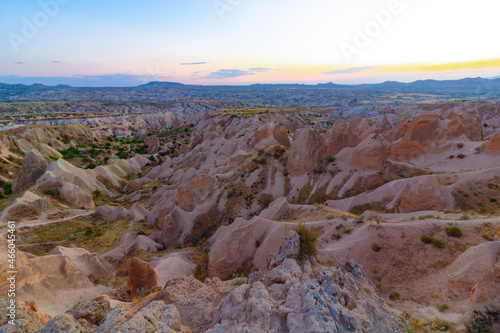 Kizilcukur Valley in Cappadocia at Sunset. Sunset view from Kizilcukur. Travel to Turkey. Most iconic sunset view in Cappadocia. 