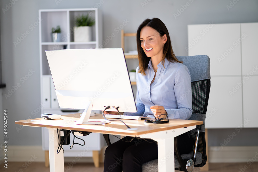 Happy Business Employee Desktop On Computer Happy Business Employee Desktop On Computer