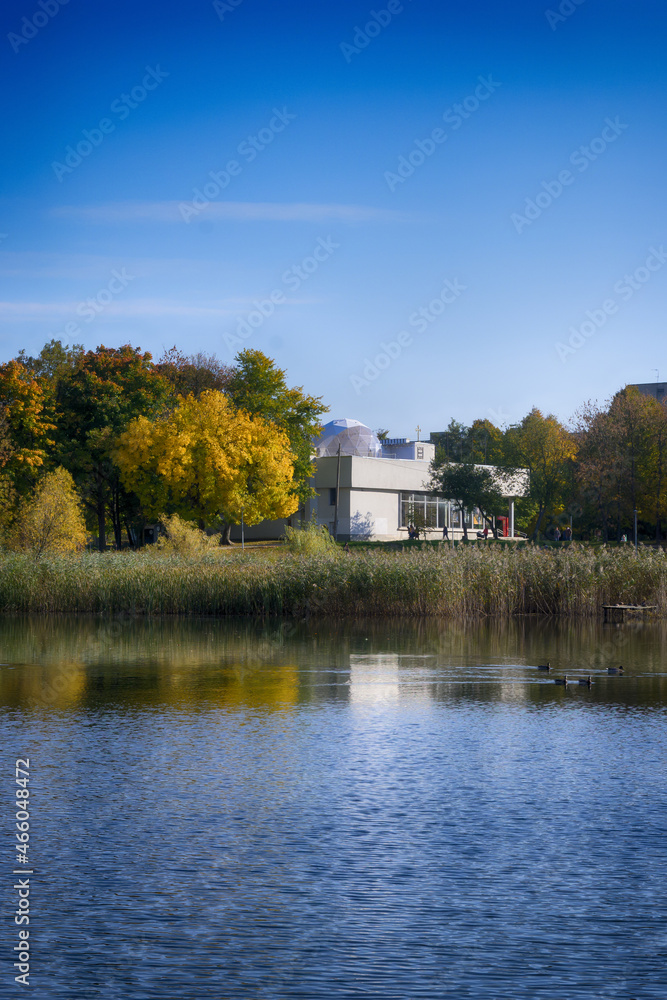 Beautiful lake in the city park in the autumn season Beautiful lake in the city park in the autumn season