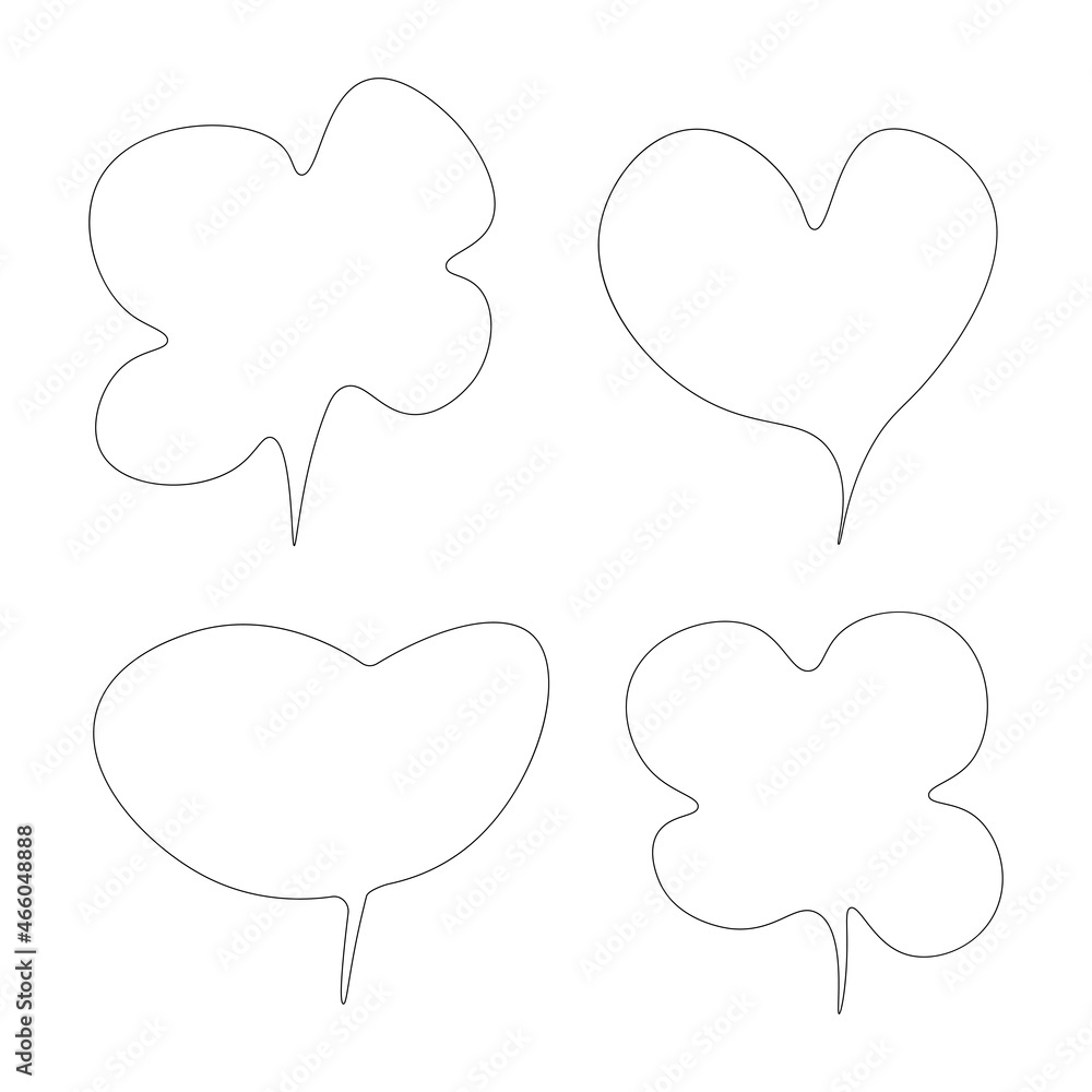Set of black and white speech bubbles. Cartoon Vector illustration. Isolated on transparent white background. Hand draw style, dialog clouds