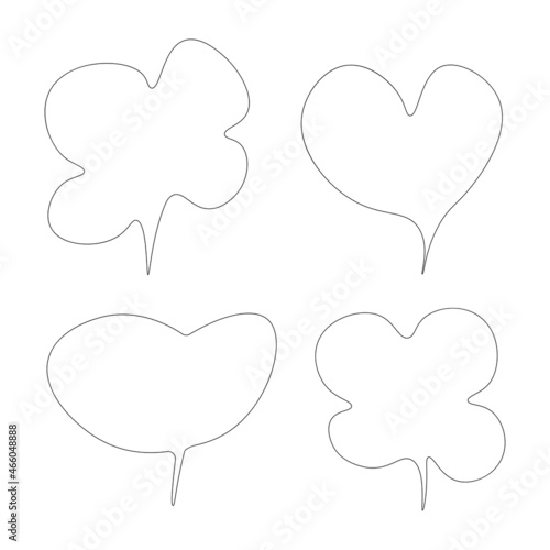 Set of black and white speech bubbles. Cartoon Vector illustration. Isolated on transparent white background. Hand draw style, dialog clouds