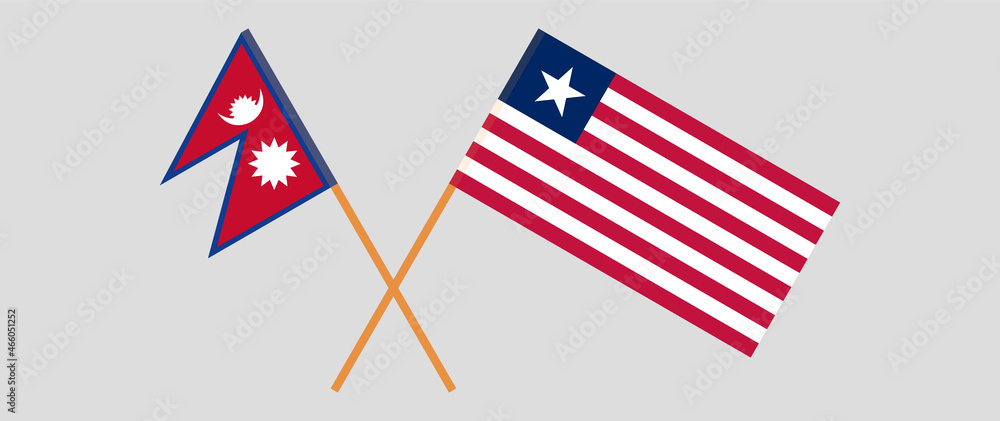 Obraz premium Crossed flags of Nepal and Liberia. Official colors. Correct proportion