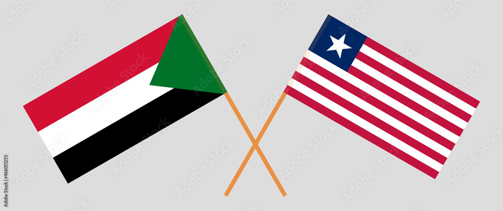 Crossed flags of the Sudan and Liberia. Official colors. Correct proportion Crossed flags of the Sudan and Liberia. Official colors. Correct proportion