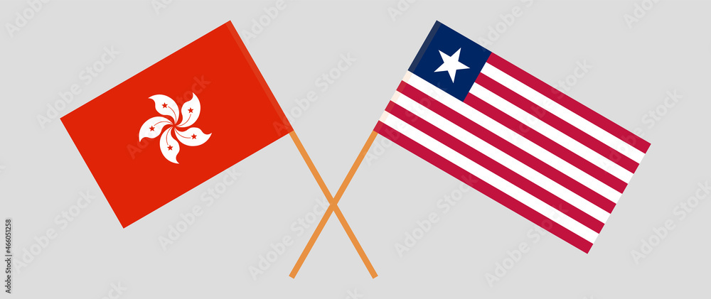 Fototapeta premium Crossed flags of Hong Kong and Liberia. Official colors. Correct proportion