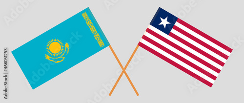 Crossed flags of Kazakhstan and Liberia. Official colors. Correct proportion