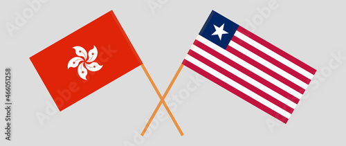 Crossed flags of Hong Kong and Liberia. Official colors. Correct proportion