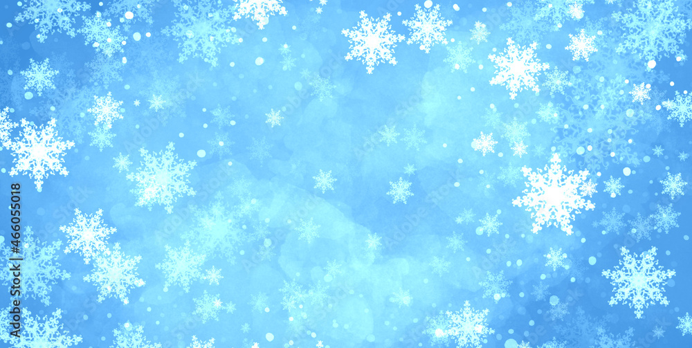 beautiful winter snowy blue christmas background with snowfall. backdrop for banners, postcards, etc.
