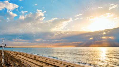 Sunrise with morning clouds over the Atlantic Ocean in Pompano Beach Florida