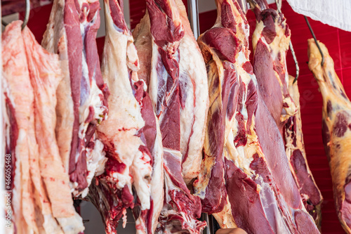 фотографія Meat for sale at a butcher shop at the market in Panjakent.
