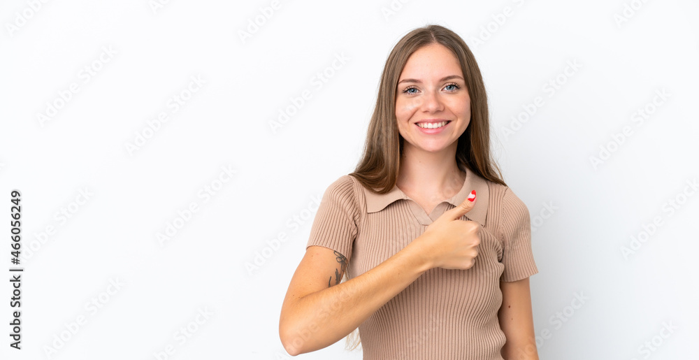 Young Lithuanian woman isolated on white background giving a thumbs up gesture