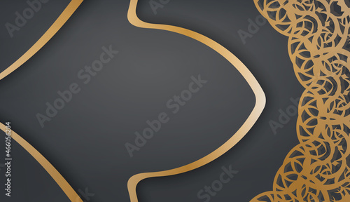 Black banner template with vintage gold pattern and place under your text