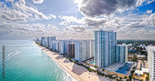 Aerial drone panorama of city with beach in Fort Lauderdale, Florida
 photo