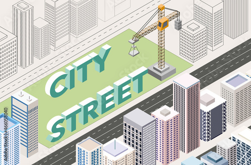City street isometric vector concept illustration