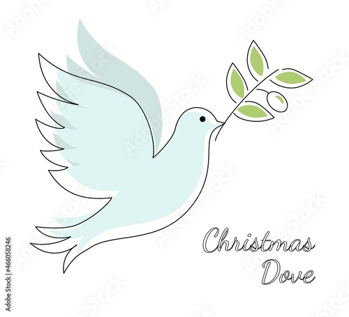 Christmas Dove Pigeone in festive colors Merry Christmas and Happy New Year folk art web banner bird illustration Peace Dove with branch Merry Christmas and winter holidays greeting card design