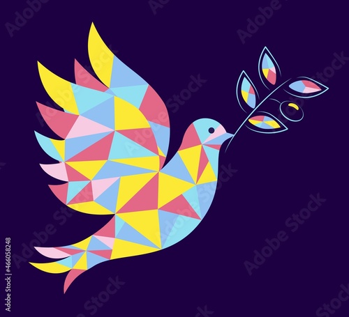 Christmas Dove Pigeone in festive colors Merry Christmas and Happy New Year folk art web banner bird illustration Peace Dove with branch Merry Christmas and winter holidays greeting card design