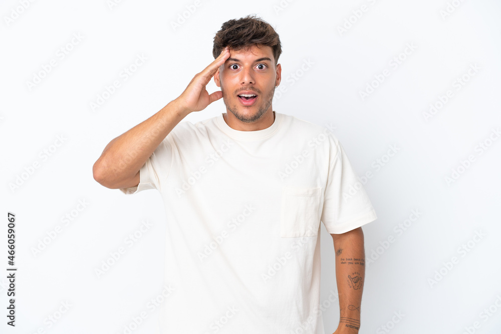 Young caucasian handsome man isolated on white background has realized something and intending the solution Young caucasian handsome man isolated on white background has realized something and intending the solution