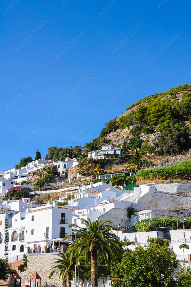 Vertical view of the old town of Frigiliana. White town in Malaga, Andalusia, Spain