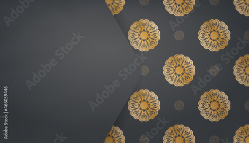 Black banner template with abstract gold ornament and place for text
