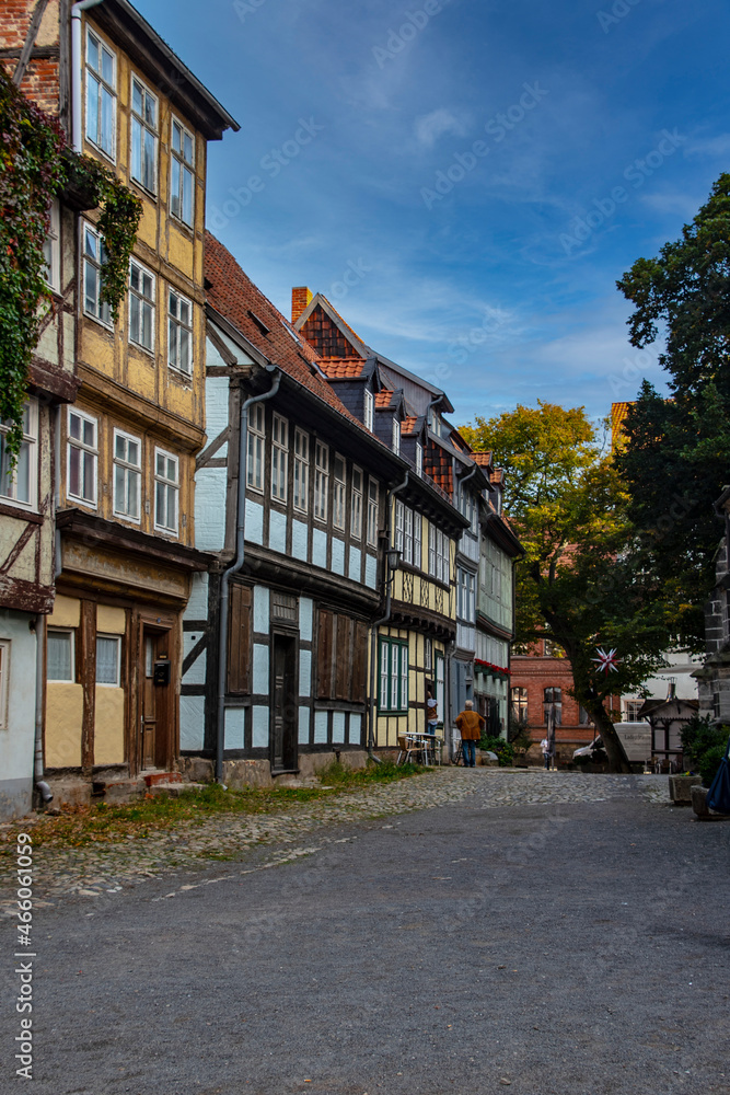 Quedlinburg, Germany - October 2021: Ancient street in center of Quedlinburg old town