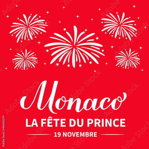 Monaco National Day typography poster in French. Monaco The Sovereign Prince's Day on November 19. Vector template for banner, flyer, greeting card, etc