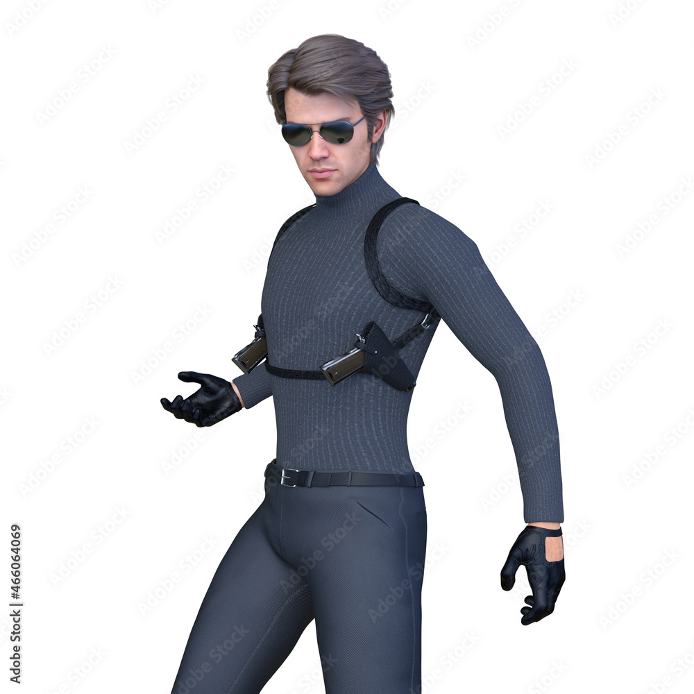 サスペンダーホルスターを着けた男性