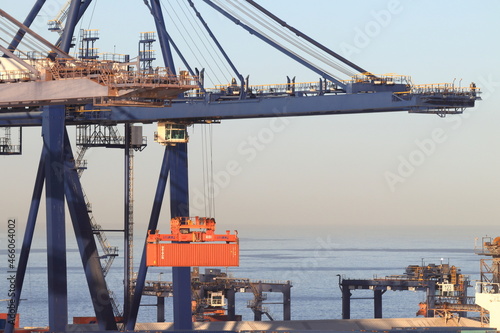 Cargo containers being off loaded at the port in Ensenada, Mexico.