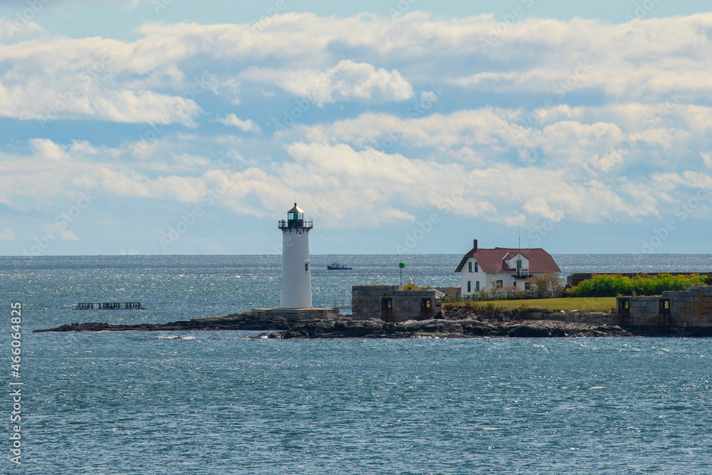 Portsmouth Harbor Lighthouse and Fort Constitution State Historic Site in New Castle, New Hampshire NH, USA.