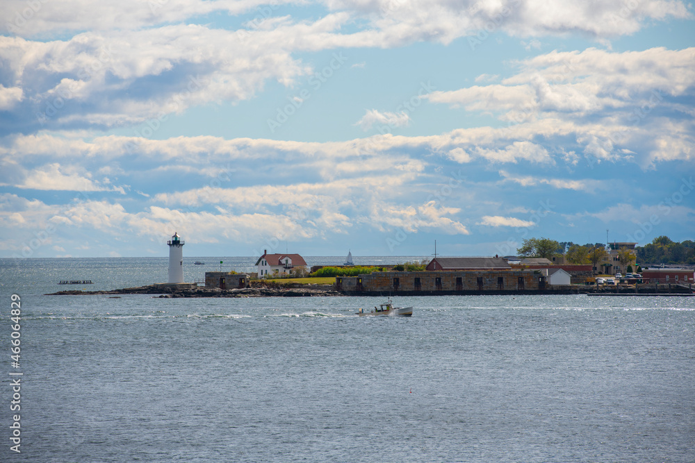 Portsmouth Harbor Lighthouse and Fort Constitution State Historic Site in New Castle, New Hampshire NH, USA.