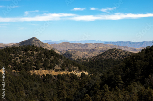 High-elevation view from scenic drive Highway 152 looking east across the Black Range of New Mexico's Gila National Forest