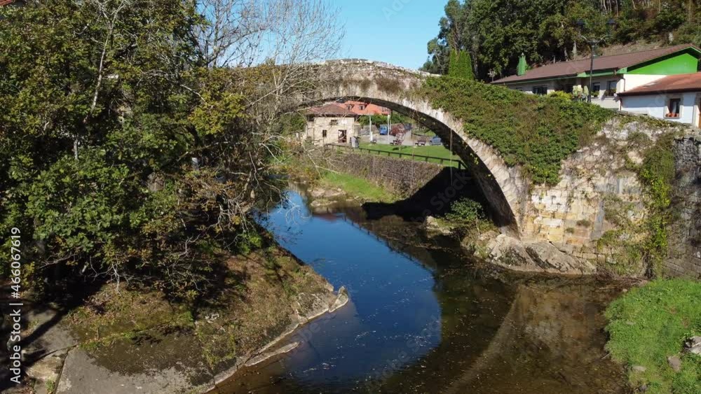 Aerial view of a scenic medieval bridge in Lierganes, Cantabria, Spain. High quality 4k footage Aerial view of a scenic medieval bridge in Lierganes, Cantabria, Spain. High quality 4k footage
