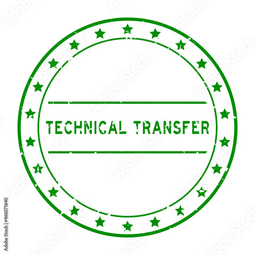 Grunge green technical transfer word round rubber seal stamp on white background