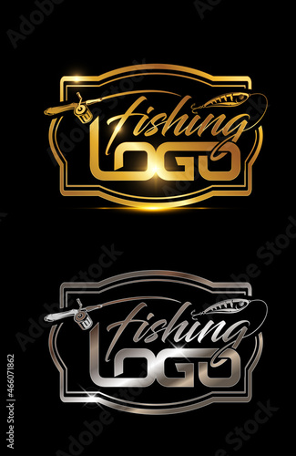 Gold and Silver Fishing Emblem Logo Sign