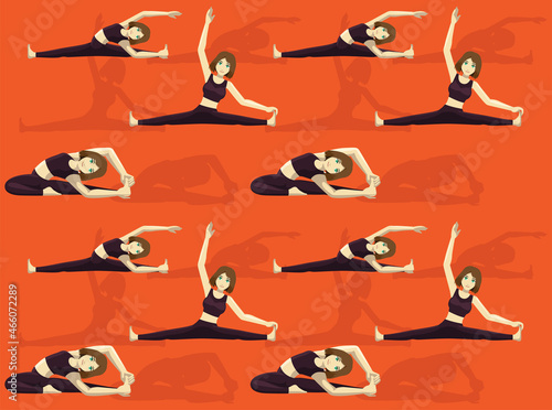 Yoga Posture Revolved Head To Knee Pose Cartoon Seamless Wallpaper Background