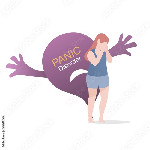 Panic attack disorder Symptoms,feel fear and anxiety physical,response to stressful or dangerous situations,Frustrated with nervous problem and confusion,chaos consciousness,Vector illustration.