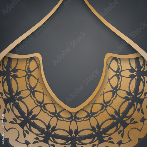 Flyer template in black color with vintage gold ornaments is prepared for printing.