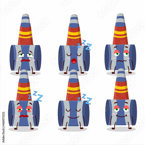 Cartoon character of bue party blower with sleepy expression