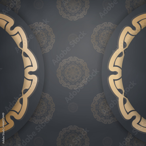 Flyer template in black with Indian gold ornaments is prepared for printing.