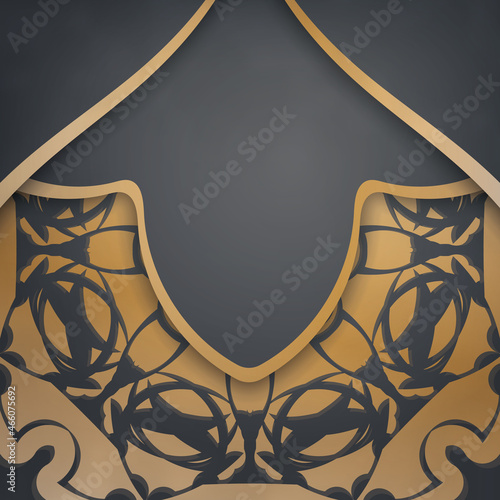 Flyer template in black color with Greek gold ornaments prepared for printing.